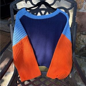 Colorblock Knit Sweater - Blue and Orange